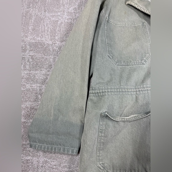 Vintage Lands End Green Stone Washed Y2K Button Down Chore Jacket Womens Medium - Picture 4 of 9